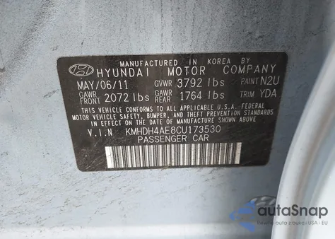 2012 Hyundai Elantra Gls (Ulsan Plant) from USA, damaged, VIN KMHDH4AE8CU173530